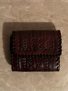 Hand-Tooled Leather Wallet - Dark Brown